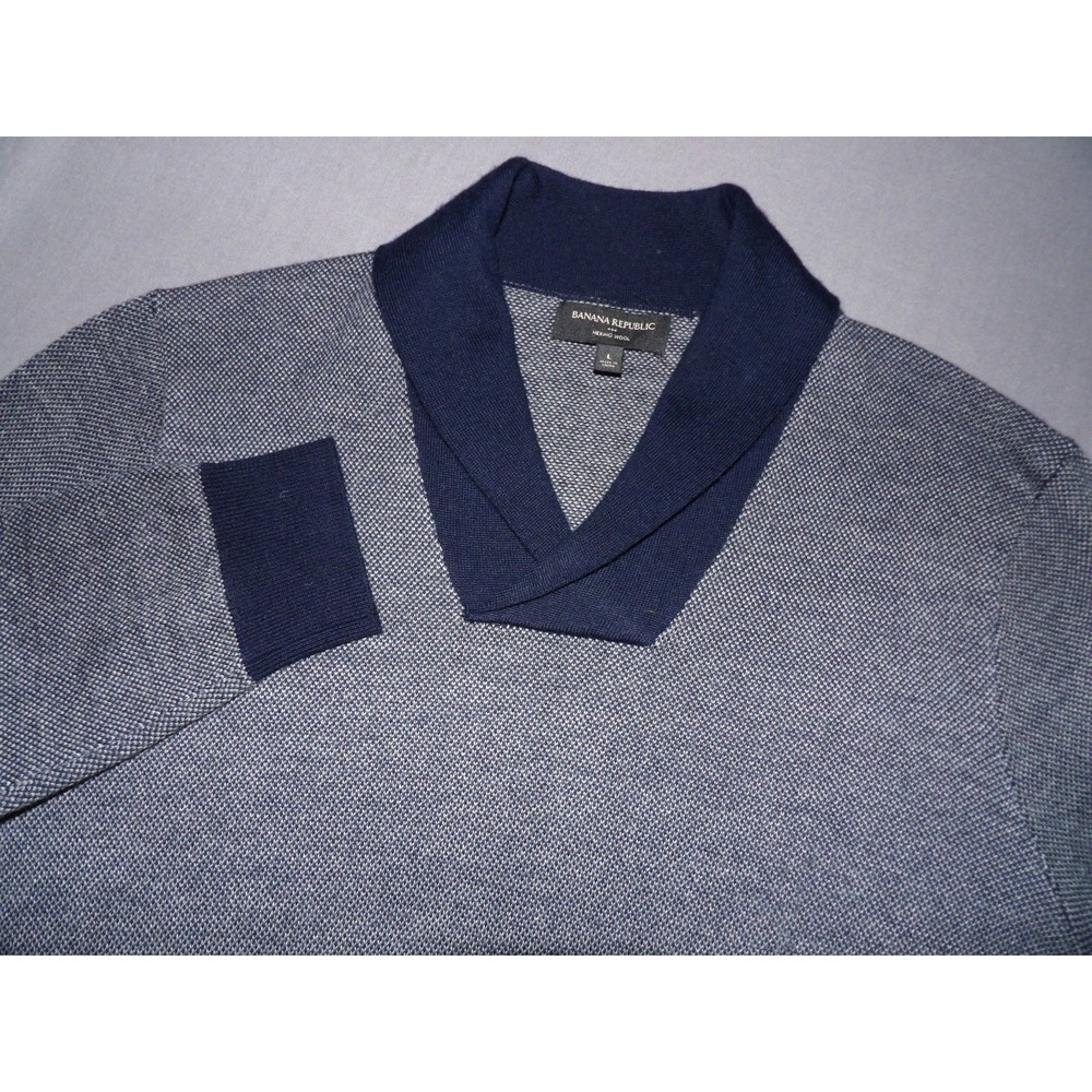 Banana Republic Merino Wool Blend  Blue Shawl‎ Collar Sweater Men's Large